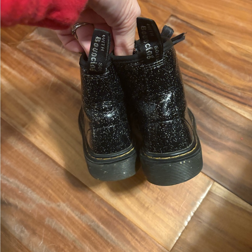 Dr. Martens Kids Glitter Combat Boots Black Lace Up‎ Size 12 (S4) - Picture 3 of 6